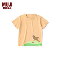 无印良品 MUJI 大童 印花 短袖T恤 童装打底衫儿童  CB1J6A4S 坡鹿 （浅橙色） 130 /64A