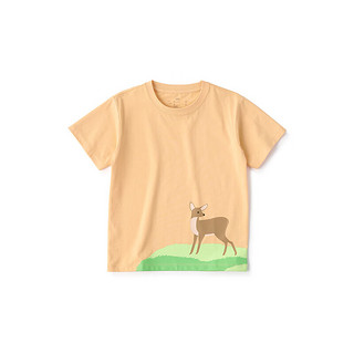 无印良品 MUJI 大童 印花 短袖T恤 童装打底衫儿童  CB1J6A4S 坡鹿 （浅橙色） 130 /64A