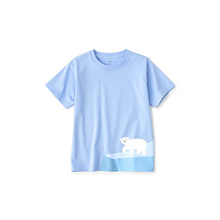 无印良品 MUJI 大童 印花 短袖T恤 童装打底衫儿童  CB1J6A4S 北极熊 （浅蓝色） 120 /60A