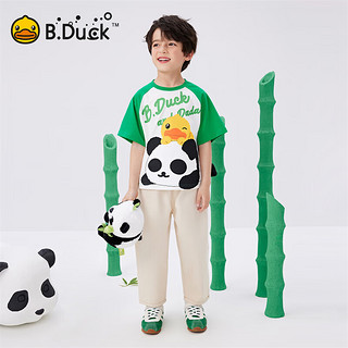 B.Duck【熊猫DADA】小黄鸭童装儿童纯棉短袖T恤2024款夏装男童上衣 黑色（BF2501095） 140cm
