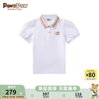 PawinPaw卡通小熊童装2024年夏季女童泡泡袖儿童POLO领短袖 Ivory象牙色/39 130