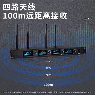 HYUNDAI HD-04 专业一拖四无线麦克风无线话筒桌面电容UHF会议舞台100米演讲培训KTV动圈可调频 手持款