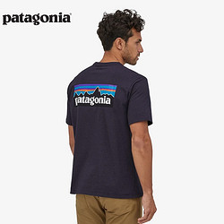 Patagonia 巴塔哥尼亞 通勤短袖夏季P-6 Logo混紡棉情侶休閑潮流戶外透氣T恤 38504 BLK黑色