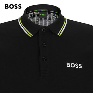 BOSS（服装） BOSS男士年春夏撞色饰边徽标棉质混纺短袖Polo衫 002-黑色