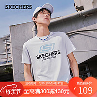 SKECHERS 斯凯奇 夏男女情侣同款经典印花透气运动T恤宽松休闲针织短袖L122U199