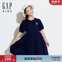Gap女童2024夏季翻领泡泡袖抓褶双层连衣裙儿童装洋装514871 海军蓝 140cm (M) 亚洲尺码