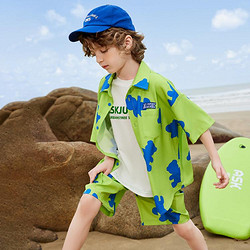 ASK junior 男童套装夏季薄款儿童沙滩衬衫短裤运动两件套