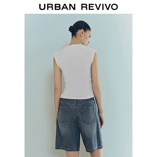 URBAN REVIVO 女士时尚百搭侧腰褶皱无袖圆领T恤 UWG440092 本白 XL