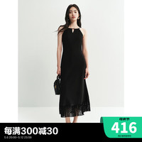 太平鸟女装法式流苏连衣裙夏新款气质洋气挂脖裙小众修身小黑裙 黑色