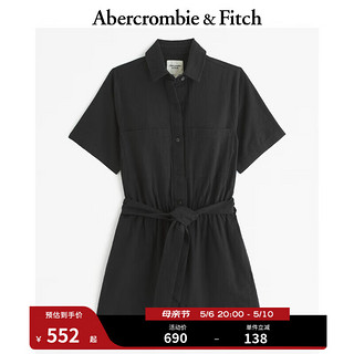 ABERCROMBIE & FITCH女装 24春夏时尚休闲亚麻混纺短袖连体裤KI159-4493 黑色 165/104A L标准版