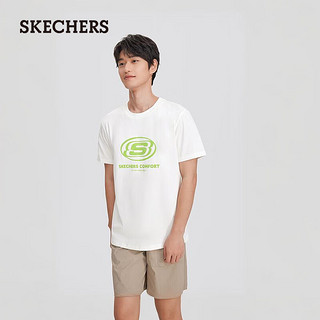 斯凯奇（Skechers）圆领短袖男女同款T恤舒适百搭休闲运动衫L224U064 棉花糖白/0074 XS