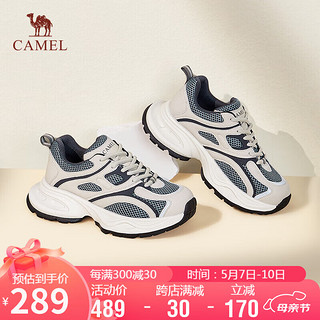 骆驼（CAMEL）老爹鞋女撞色网面拼接厚底运动休闲鞋 L24S229632 蓝/米 36 