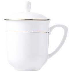 宜宜金邊骨瓷會務杯400ml 陶瓷帶蓋馬克杯辦公開會會議招待茶杯水杯子