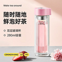 炊大皇 玻璃杯带茶隔水杯便携直身双层防烫杯子泡茶杯子 280ml