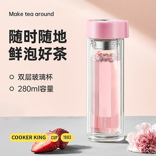 炊大皇 玻璃杯带茶隔水杯便携直身双层防烫杯子泡茶杯子 280ml