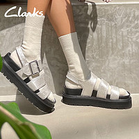 Clarks 其乐 奥莉系列女鞋春夏舒适罗马凉鞋厚底沙滩凉鞋女 银色 261715084 35.5