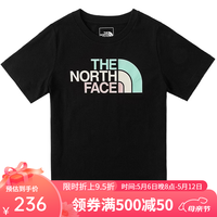 THE NORTH FACE北面童装男女童纯棉短袖T恤户外透气24春夏新款88ME JK3/黑色 薄款 140cm M（140/68）