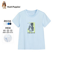 暇步士 童裝男女童短袖圓領衫兒童短袖舒適柔軟透氣吸汗不易變形時尚休閑 （F款）冰晶藍 105cm