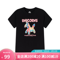 Kappa Kids卡帕24中大童夏季舒适常规款百搭透气男女童短袖多色元气纯棉 复古黑 150