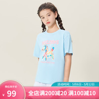 Kappa Kids卡帕24中大童夏季舒适常规款百搭透气男女童短袖多色元气纯棉 浅蓝 160