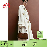 H&M女士包袋2024夏季锁扣宽饰带金属扣时尚单肩手提包1229208 棕色