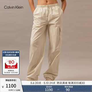 Calvin Klein Jeans24春夏女士松紧腰经典徽标工装风直筒休闲裤J223116 CGA-奶昔白 S