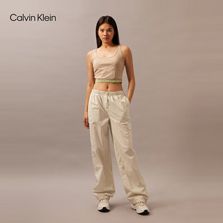 Calvin Klein Jeans24春夏女士松紧腰经典徽标工装风直筒休闲裤J223116 CGA-奶昔白 S
