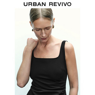 URBAN REVIVO 女士时尚简约褶皱开衩无袖连衣裙 UWG740077 正黑 L