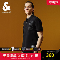 杰克·琼斯（JACK&JONES）达芬奇联名夏季罗纹翻领立体胶印图案POLO衫男装224206050 S03黑色 165/88A/XS