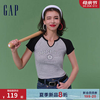 Gap 盖璞 女装2024夏季新款小U字领撞色插肩短袖T恤柔软亲肤女友T873956 灰色 170/88A(L) 亚洲尺码