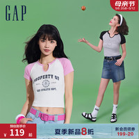 Gap女装2024夏季小U字领撞色插肩短袖T恤柔软亲肤女友T873956 白色 175/92A(XL) 亚洲尺码