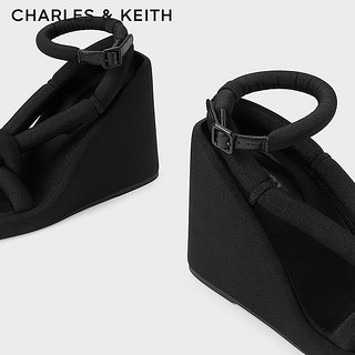 CHARLES&KEITH24春季绕绳粗条带厚底坡跟凉鞋女CK1-80580146 BLACK TEXTURED黑色纹理 36