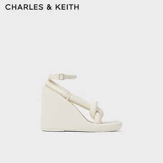 CHARLES&KEITH24春季绕绳粗条带厚底坡跟凉鞋女CK1-80580146 粉白色Chalk 37