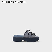 CHARLES&KEITH24夏季蝴蝶结厚底凉鞋外穿拖鞋女CK1-70580225 Blue蓝色 39