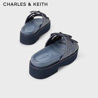 CHARLES&KEITH24夏季蝴蝶结厚底凉鞋外穿拖鞋女CK1-70580225 Blue蓝色 38