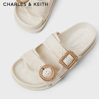 CHARLES&KEITH24夏织扣饰厚底勃肯鞋外穿拖鞋CK1-70381044 粉白色Chalk 35