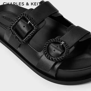 CHARLES&KEITH24夏织扣饰厚底勃肯鞋外穿拖鞋CK1-70381044 Black黑色 40