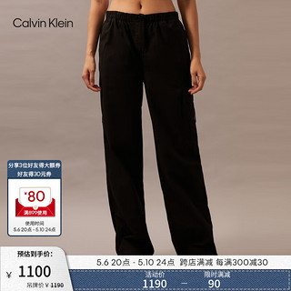 Calvin Klein Jeans24春夏女士松紧腰经典徽标工装风直筒休闲裤J223116 BEH-太空黑 L