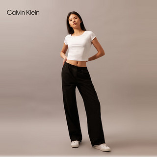 Calvin Klein Jeans24春夏女士松紧腰经典徽标工装风直筒休闲裤J223116 BEH-太空黑 L