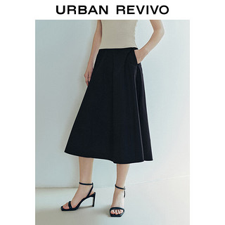 URBAN REVIVO UR2024夏季女装通勤气质简约宽松显瘦A字半裙UWG540038 正黑 XS