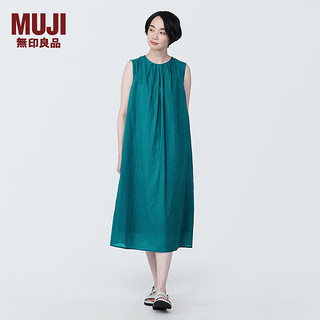 无印良品 MUJI 女式 强捻 无袖连衣裙 女装裙子夏季 纯棉全棉 BC2JNC4S 绿色 L (165/88A)