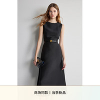 ochirly 欧时力 丝光小黑裙24春新气质礼服中长款无袖连衣裙 黑色 M