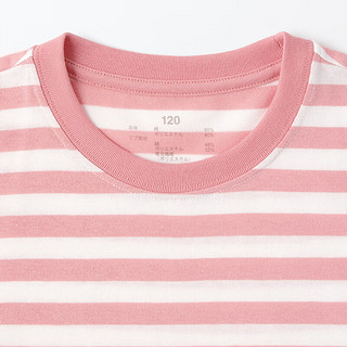 无印良品 MUJI 大童 圆领条纹短袖T恤 儿童打底衫 CB1J3A4S 粉红色条纹 150cm /76A