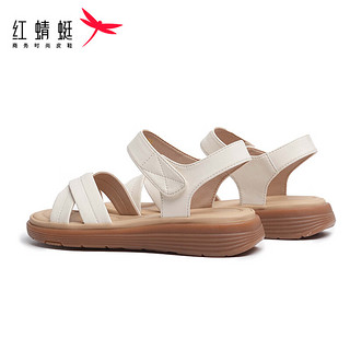 红蜻蜓2024夏季软底防滑舒适凉鞋中老年鞋 WJK24843米白色36