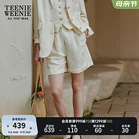 Teenie Weenie【明星同款】小熊女装2024法国麻短裤亚麻混纺微宽松休闲裤子 象牙白 155/XS
