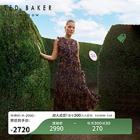 Ted Baker2024春夏新款女士圆领无袖印花荷叶边连衣裙275262A 藏青色