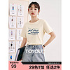TOYOUTH 初语 多款多色纯棉t恤女2024年夏季图案印花圆领短袖上衣 米杏色-阳光海岸GT421802 M