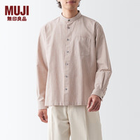 無印良品 MUJI（無印良品 ） 男式 棉水洗牛津 立领衬衫 长袖休闲百搭男士衬衣外套纯棉全棉 深米色条纹 3A S 165/84A