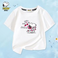 SNOOPY史努比童装儿童T恤男童短袖夏季薄款上衣女童半袖棉质休闲衣服夏2 小爱心卡牌白色 120CM