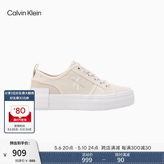 Calvin Klein Jeans24春夏女士简约ck字母印花厚底休闲鞋帆布鞋YW01412 0GI-蛋壳色 37